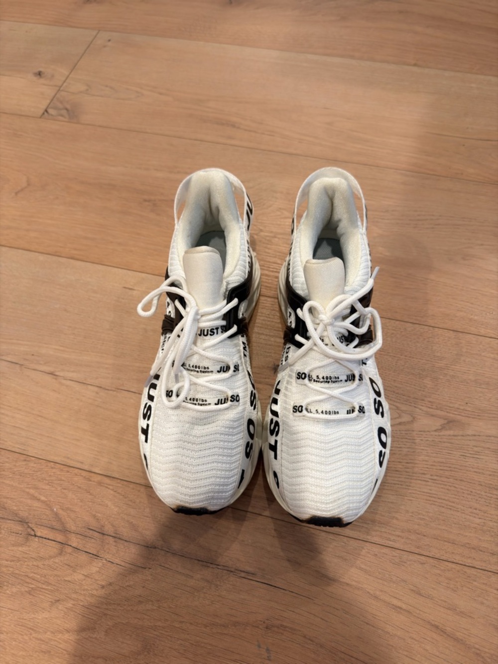 White Athletic Lace-Up Running Sneakers with Black Accents